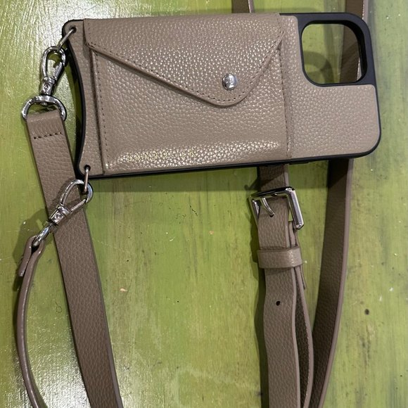 HAILEY Side Slot Leather Crossbody Bandolier in Greige/Silver (12 Pro Max) - Picture 2 of 3